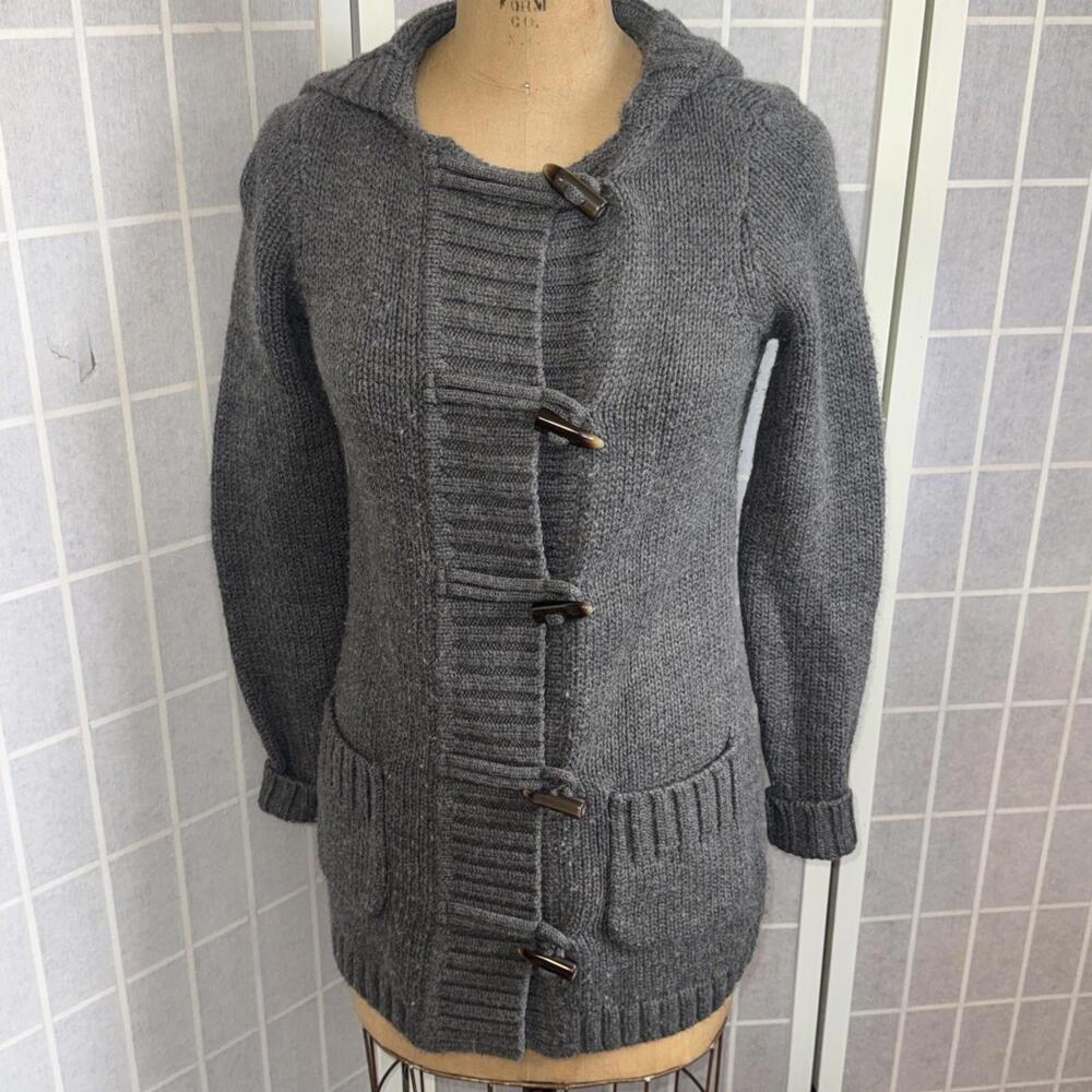 Vineyard Vines Minimalist Gray Hooded Button Up Wool Knitted Cardigan Women’s XS